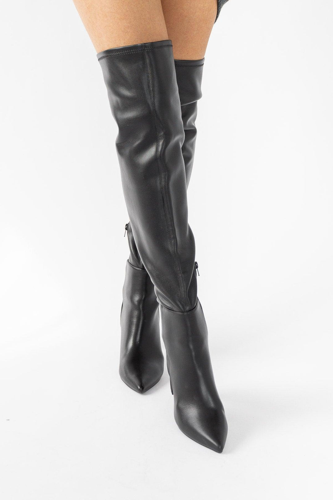 Strut On Through Faux Thigh High Boots - Black - JO+CO