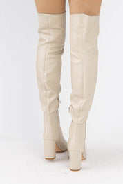 Strut On Through Faux Thigh High Boots - Cream - JO+CO