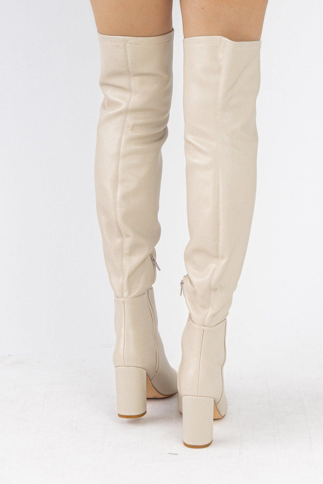 Strut On Through Faux Thigh High Boots - Cream - JO+CO