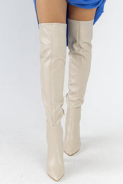 Strut On Through Faux Thigh High Boots - Cream - JO+CO