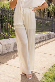 Sunkissed Satin Cream Plisse Pants - FINAL SALE - JO+CO