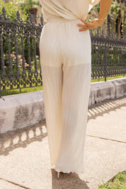 Sunkissed Satin Cream Plisse Pants - FINAL SALE - JO+CO