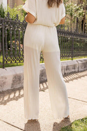 Sunkissed Satin Cream Plisse Pants - FINAL SALE - JO+CO