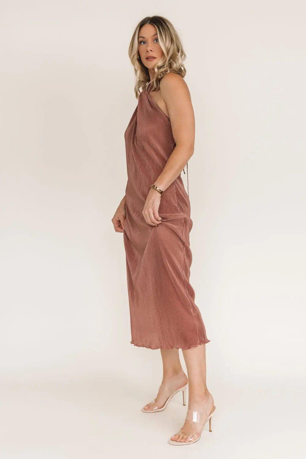 Sunset Secret Bronze Halter Midi Dress - JO+CO