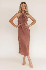 Sunset Secret Bronze Halter Midi Dress - JO+CO