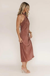 Sunset Secret Bronze Halter Midi Dress - JO+CO