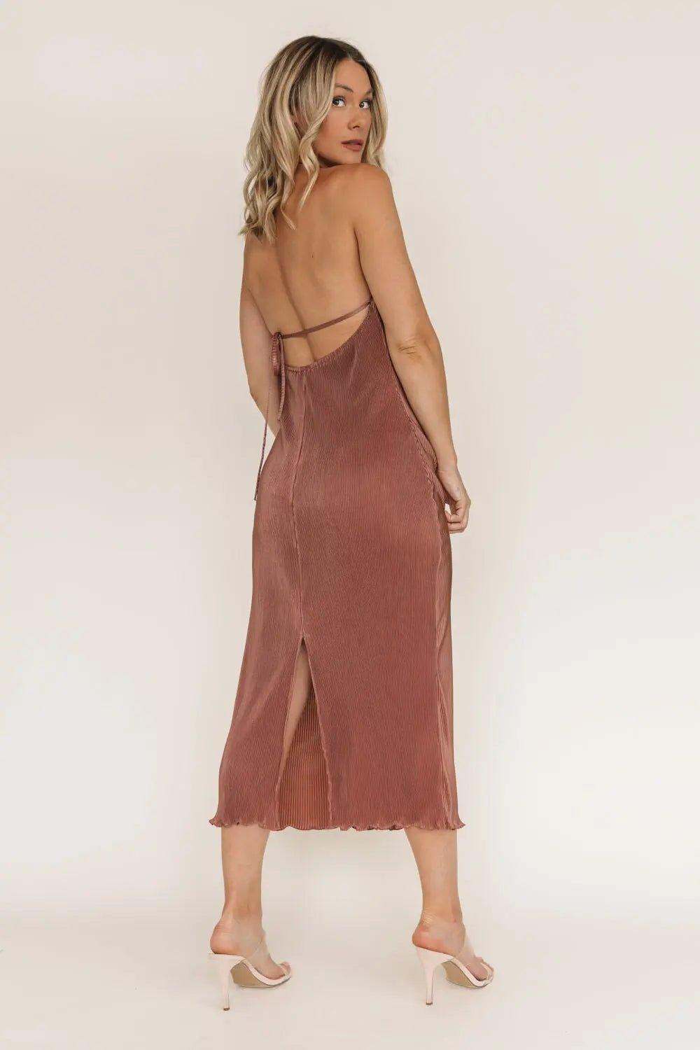 Sunset Secret Bronze Halter Midi Dress - JO+CO