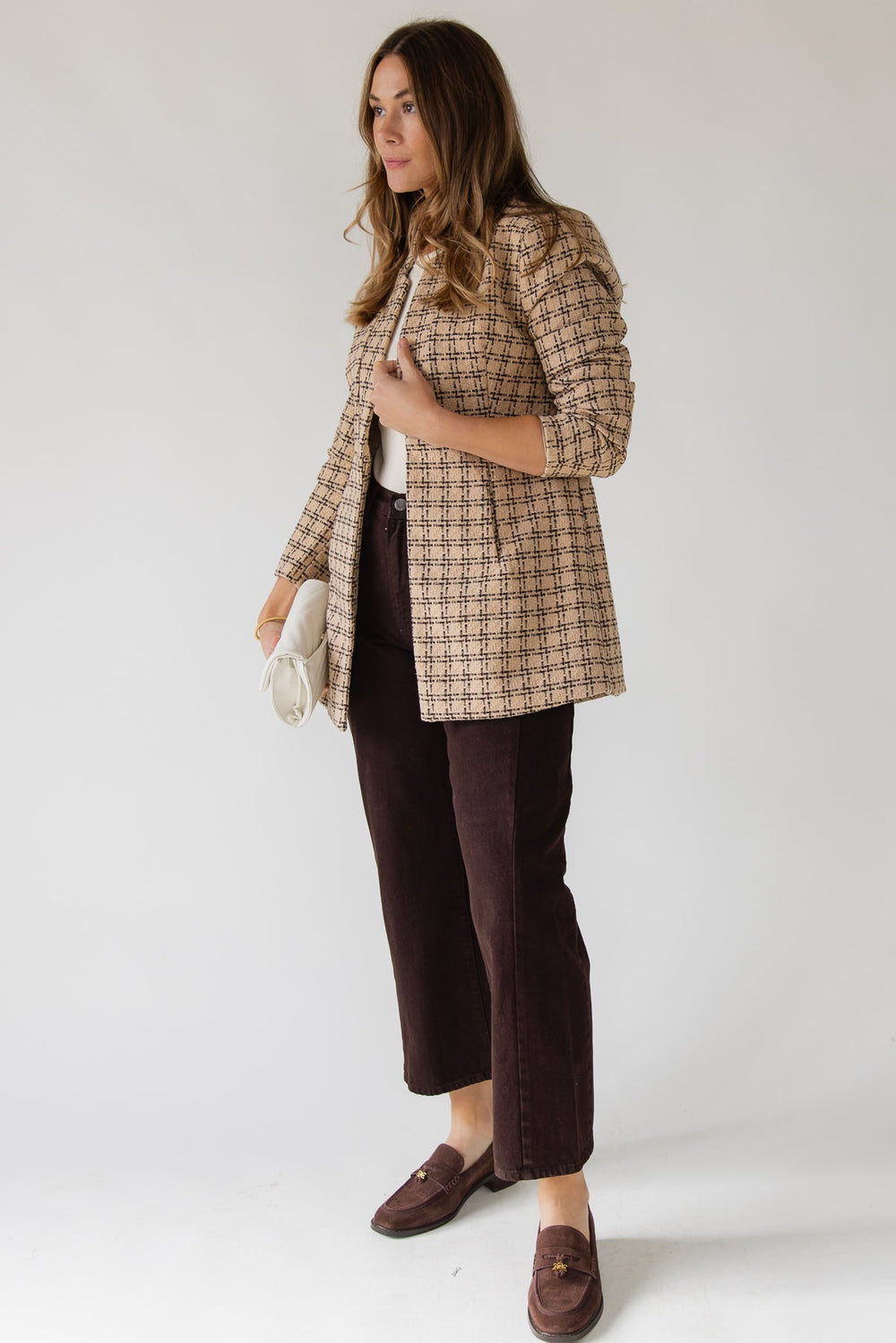 Sutton Grid Blazer — Camel Plaid - JO+CO