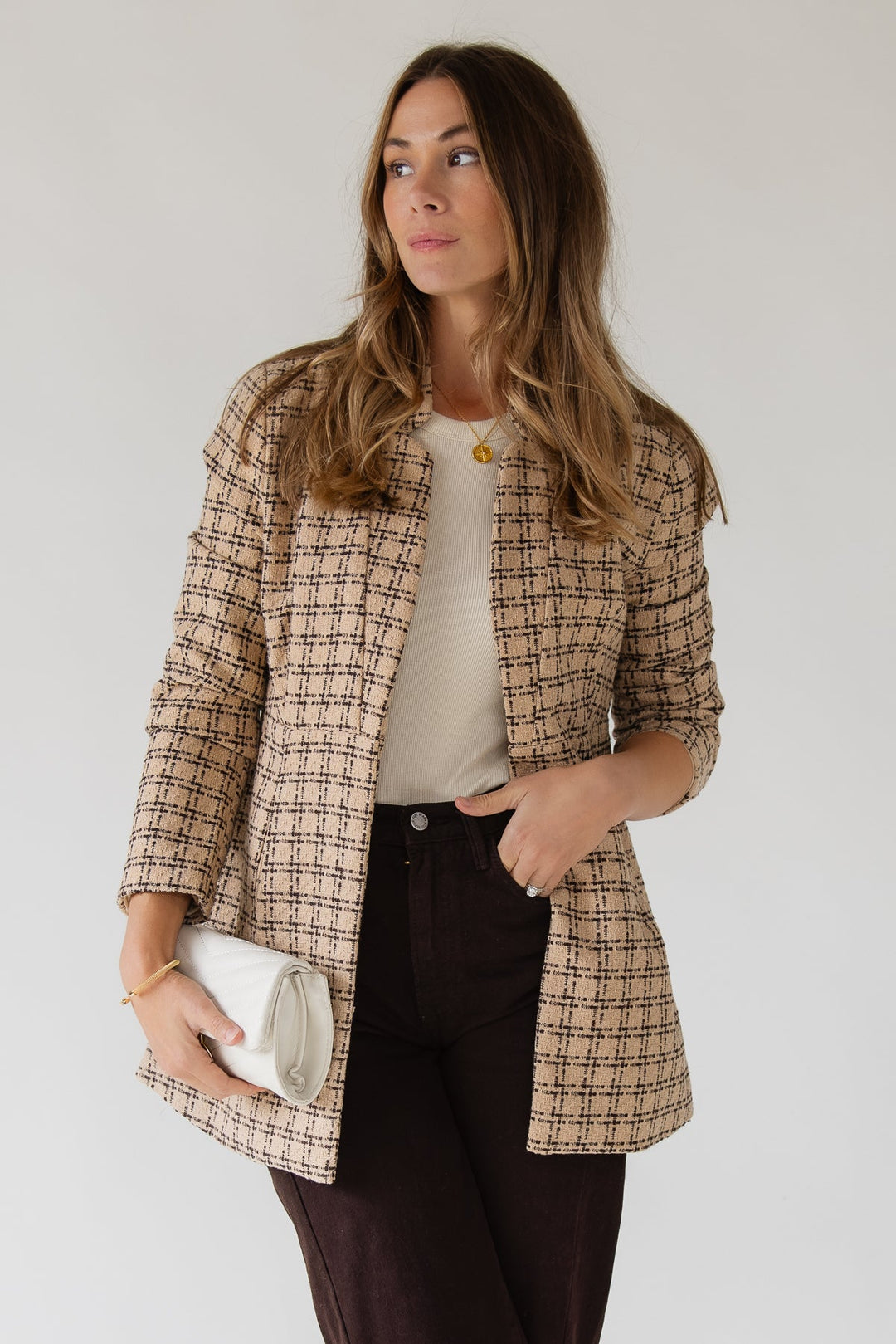 Sutton Grid Blazer — Camel Plaid - JO+CO