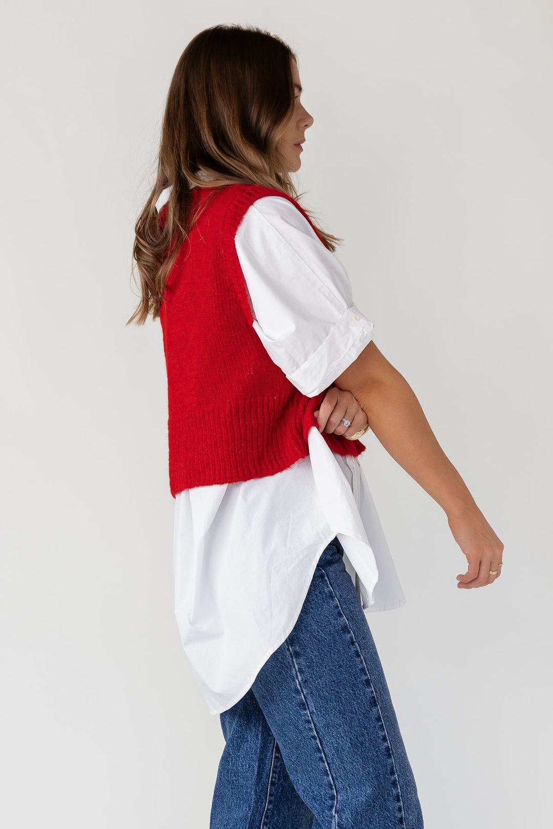 Tessa Sweater Vest - Red - JO+CO