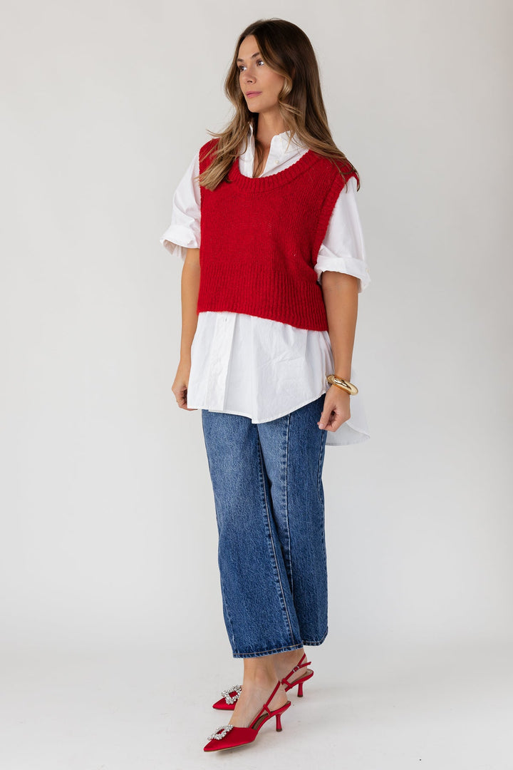 Tessa Sweater Vest - Red - JO+CO