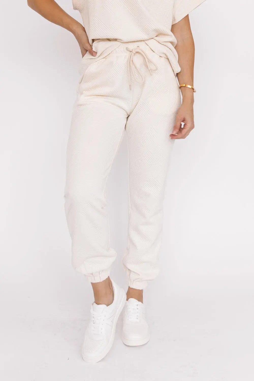 Weekend Vibe Cream Textured Joggers - JO+CO