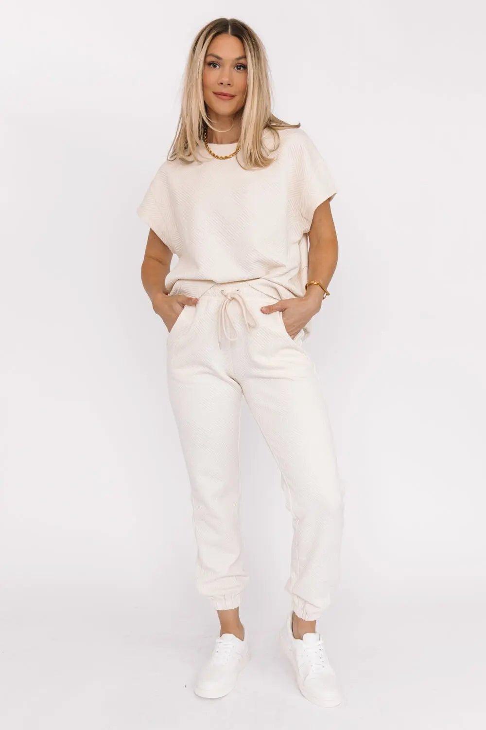 Weekend Vibe Cream Textured Sweater Top - JO+CO