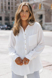 Zola White Textured Button Up Shirt - JO+CO