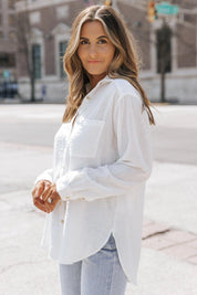 Zola White Textured Button Up Shirt - JO+CO