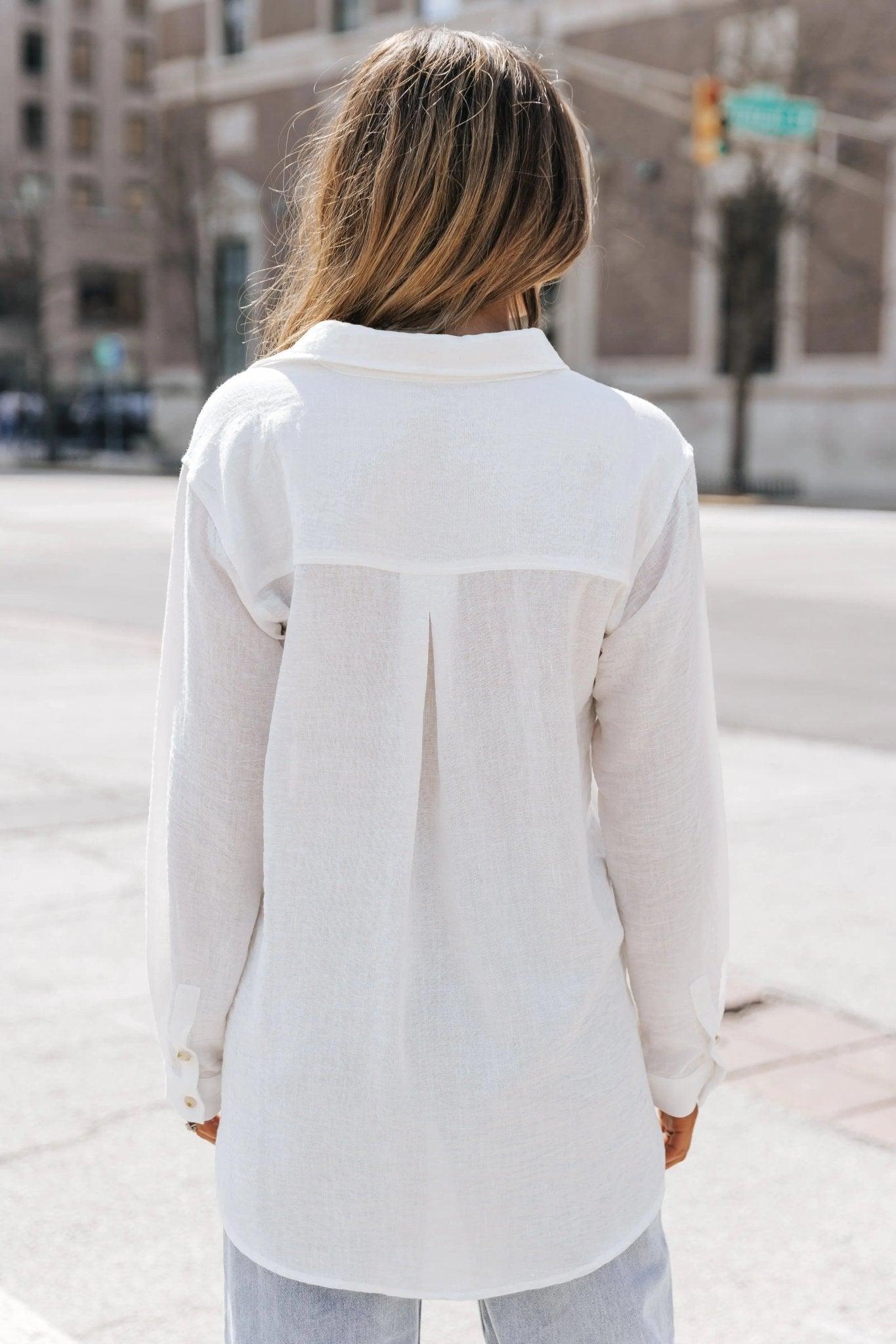 Zola White Textured Button Up Shirt - JO+CO