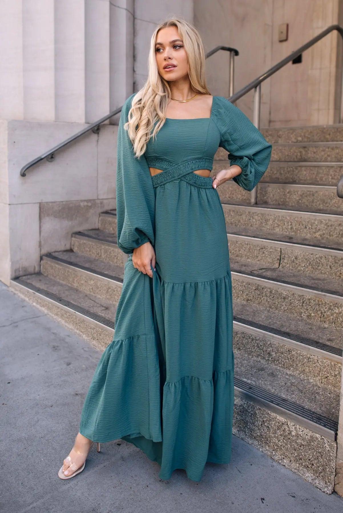 Amara Sage Cut Out Maxi Dress - JO+CO