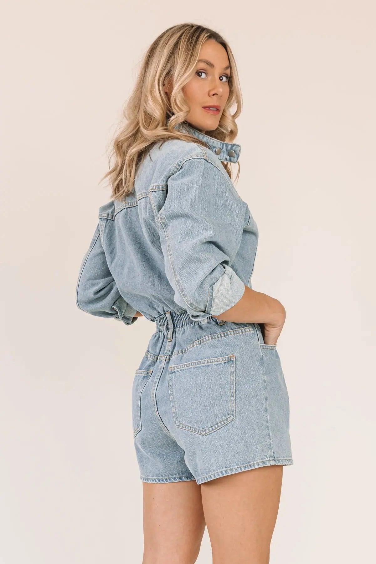 Denim Dreamland Blue Denim Romper - JO+CO