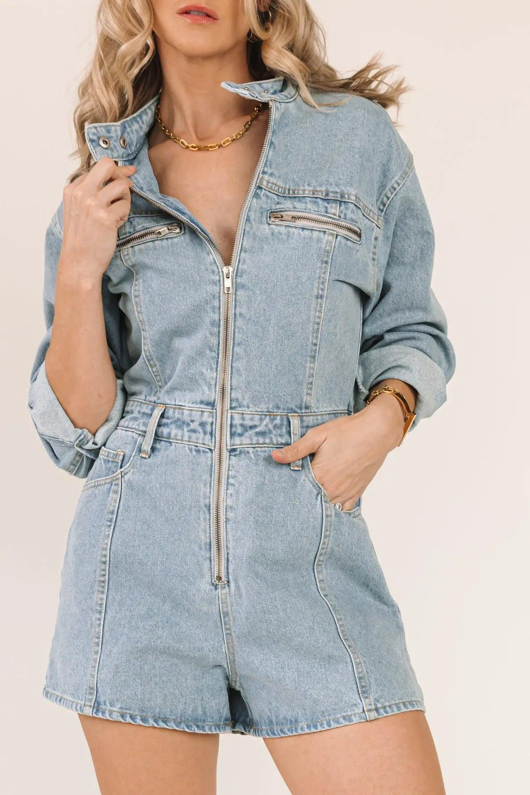 Denim Dreamland Blue Denim Romper - JO+CO