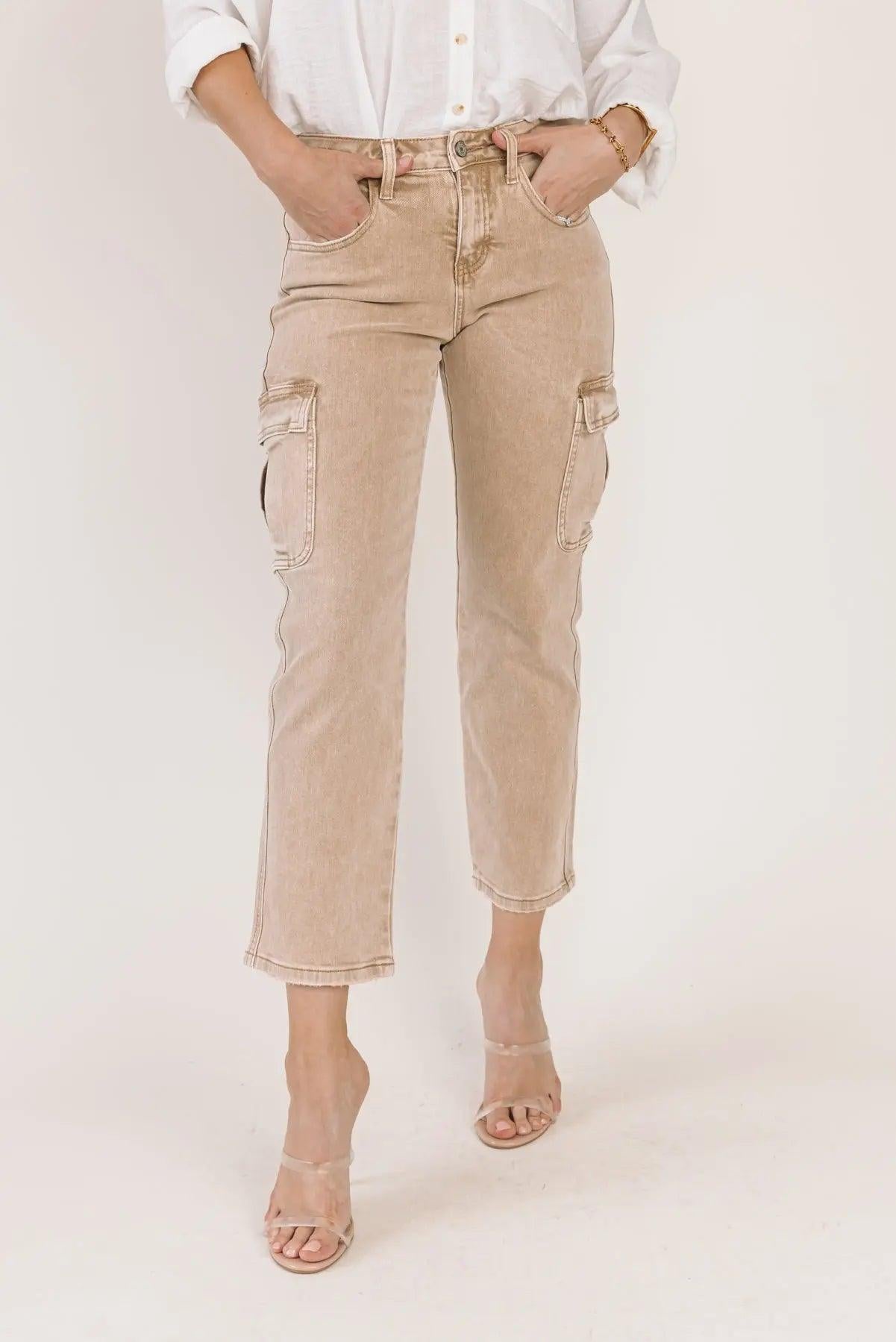 Dixie Khaki Mid-Rise Cargo Denim - JO+CO