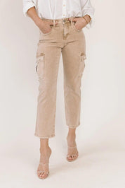 Dixie Khaki Mid-Rise Cargo Denim - JO+CO