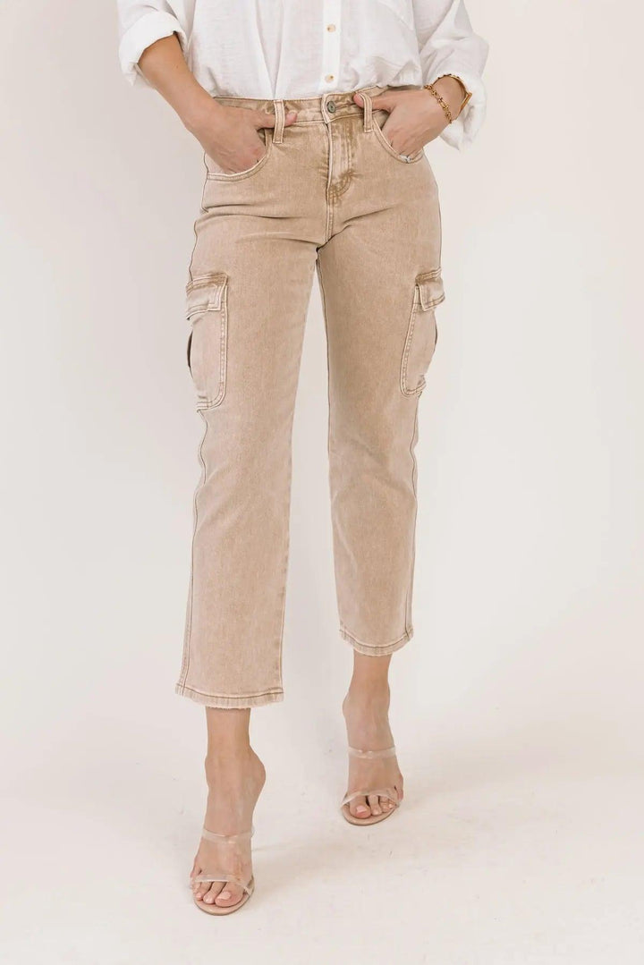 Dixie Khaki Mid-Rise Cargo Denim - JO+CO