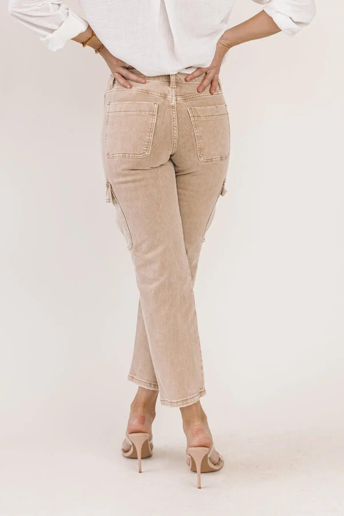 Dixie Khaki Mid-Rise Cargo Denim - JO+CO