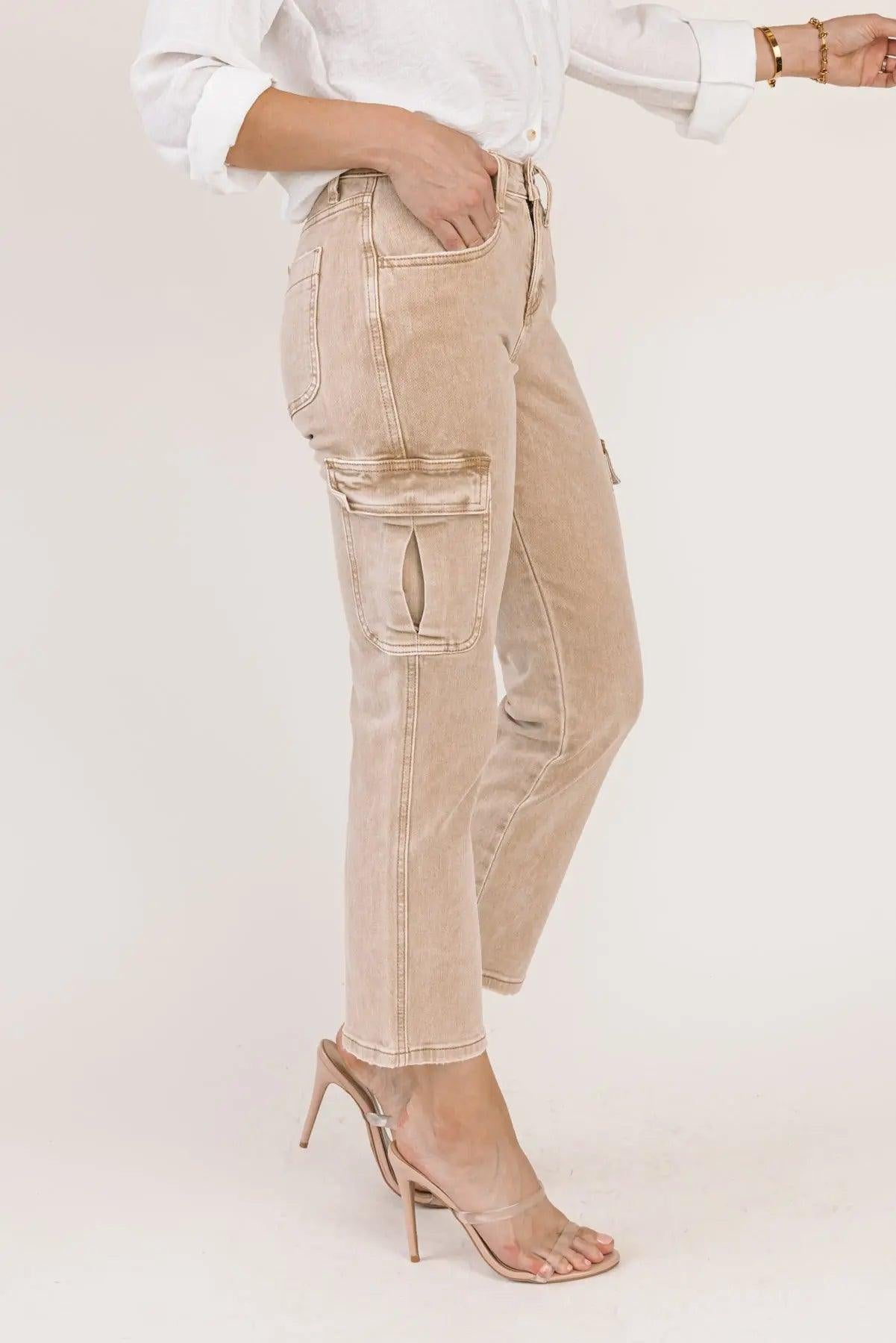 Dixie Khaki Mid-Rise Cargo Denim - JO+CO