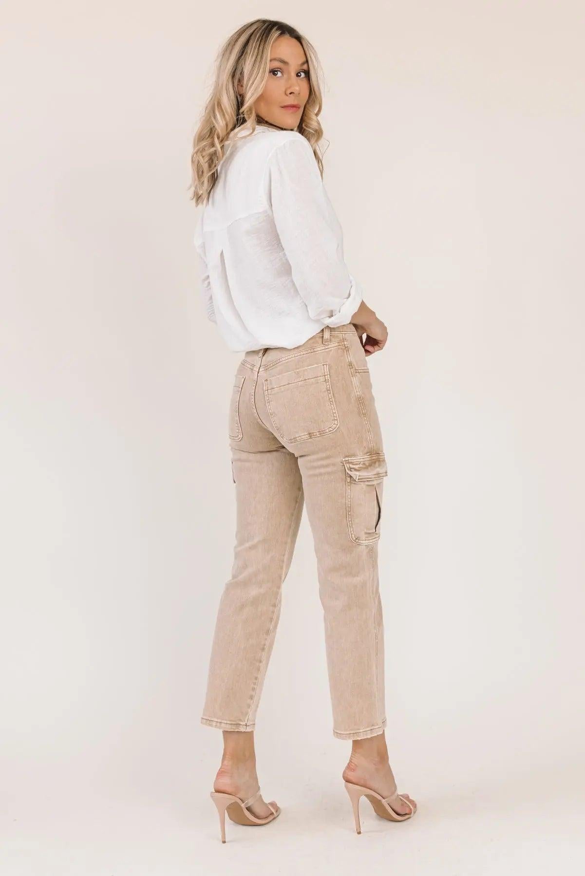 Dixie Khaki Mid-Rise Cargo Denim - JO+CO