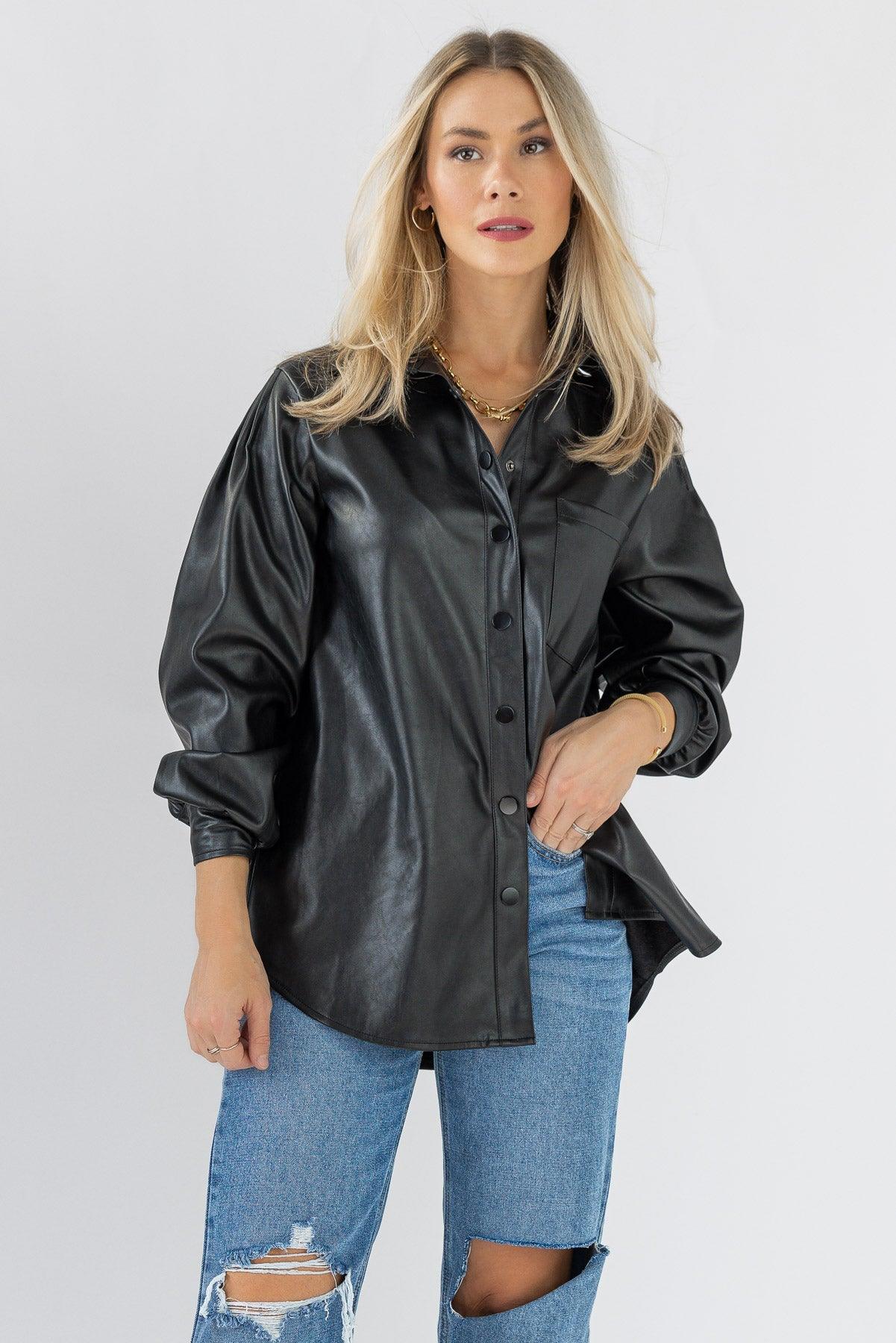 Faux Real Faux Leather Top - Black - JO+CO