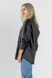 Faux Real Faux Leather Top - Black - JO+CO