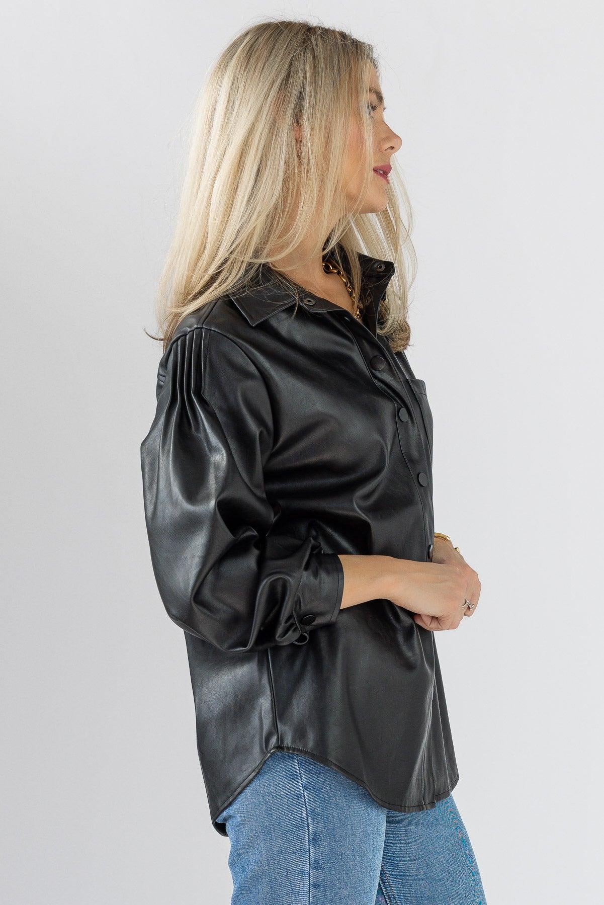 Faux Real Faux Leather Top - Black - JO+CO