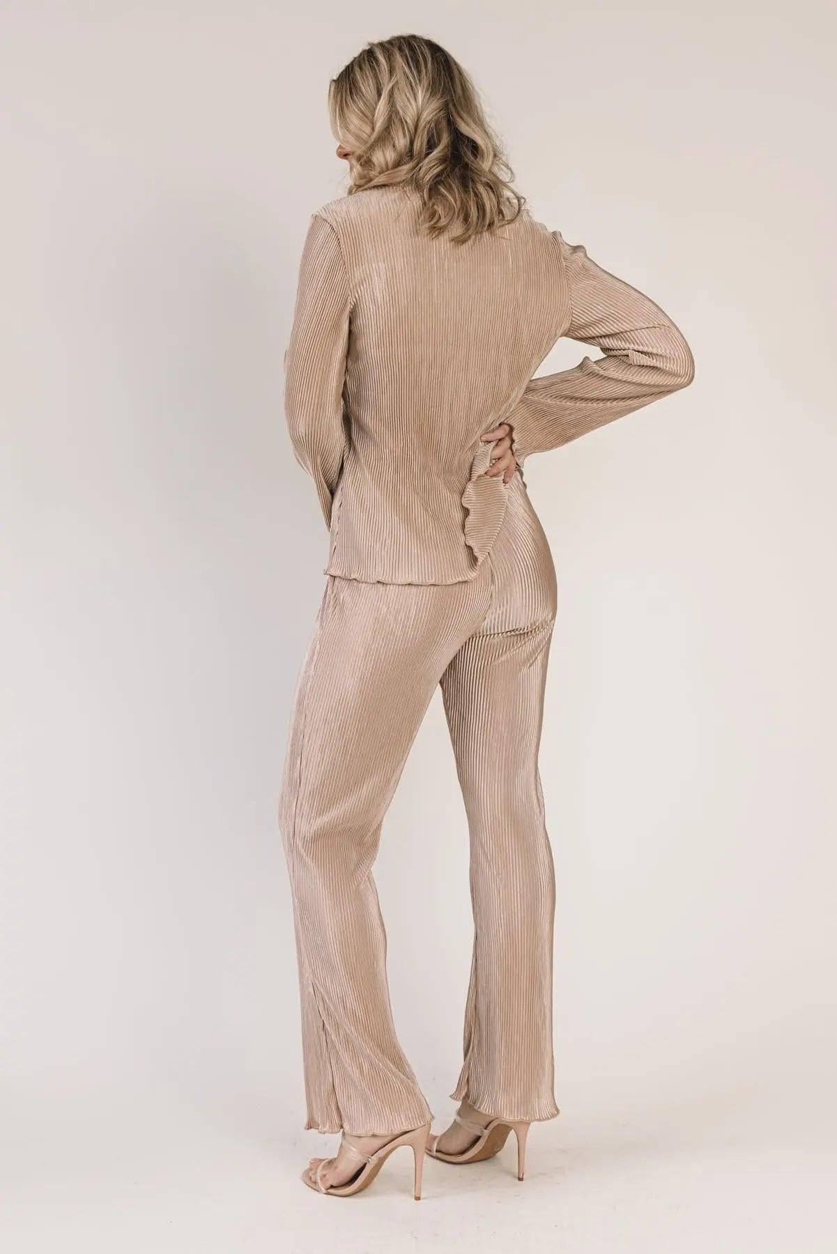 Plissé Panache Taupe Pants - JO+CO