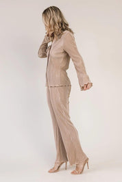 Plissé Panache Taupe Pants - JO+CO