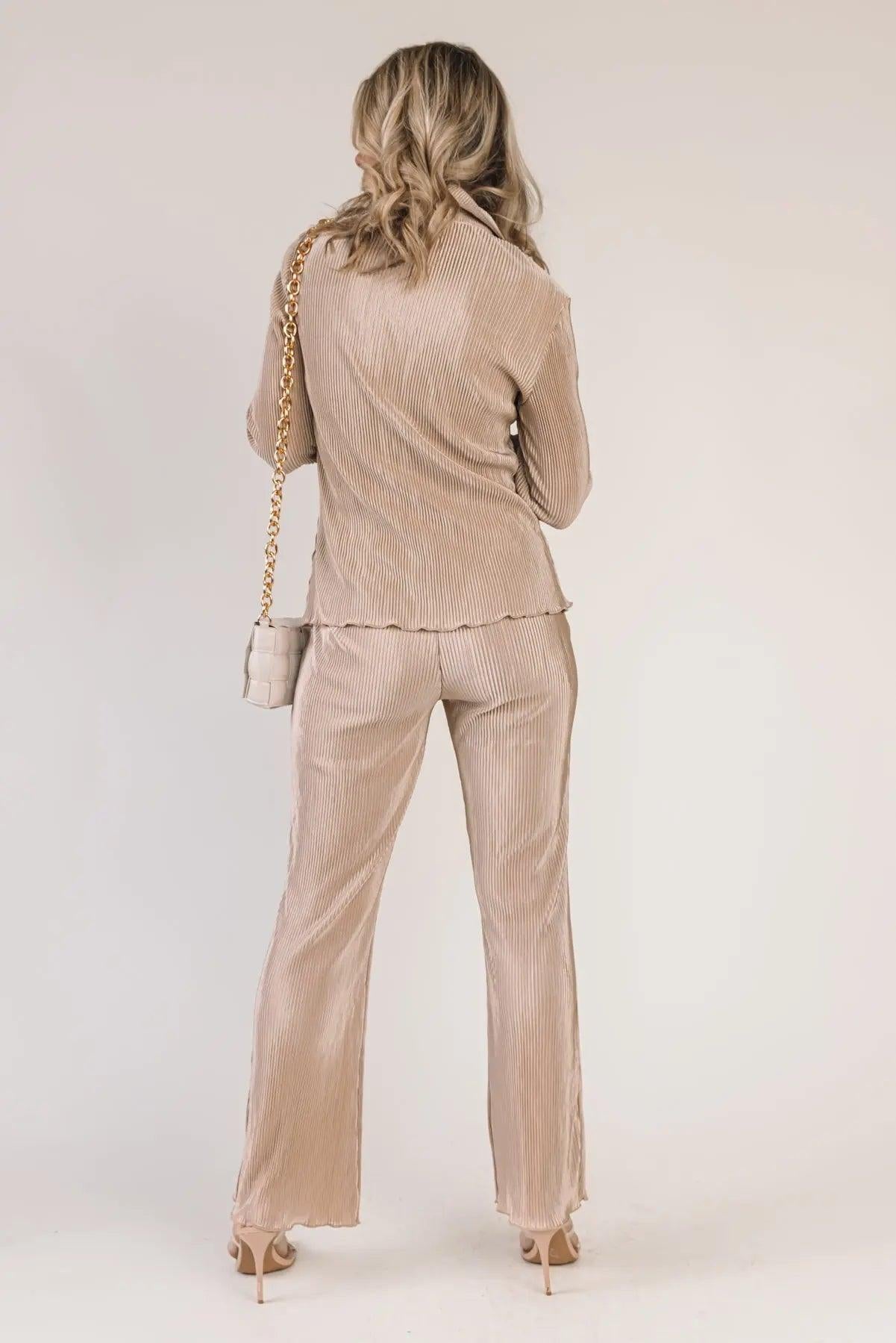 Plissé Panache Taupe Pants - JO+CO