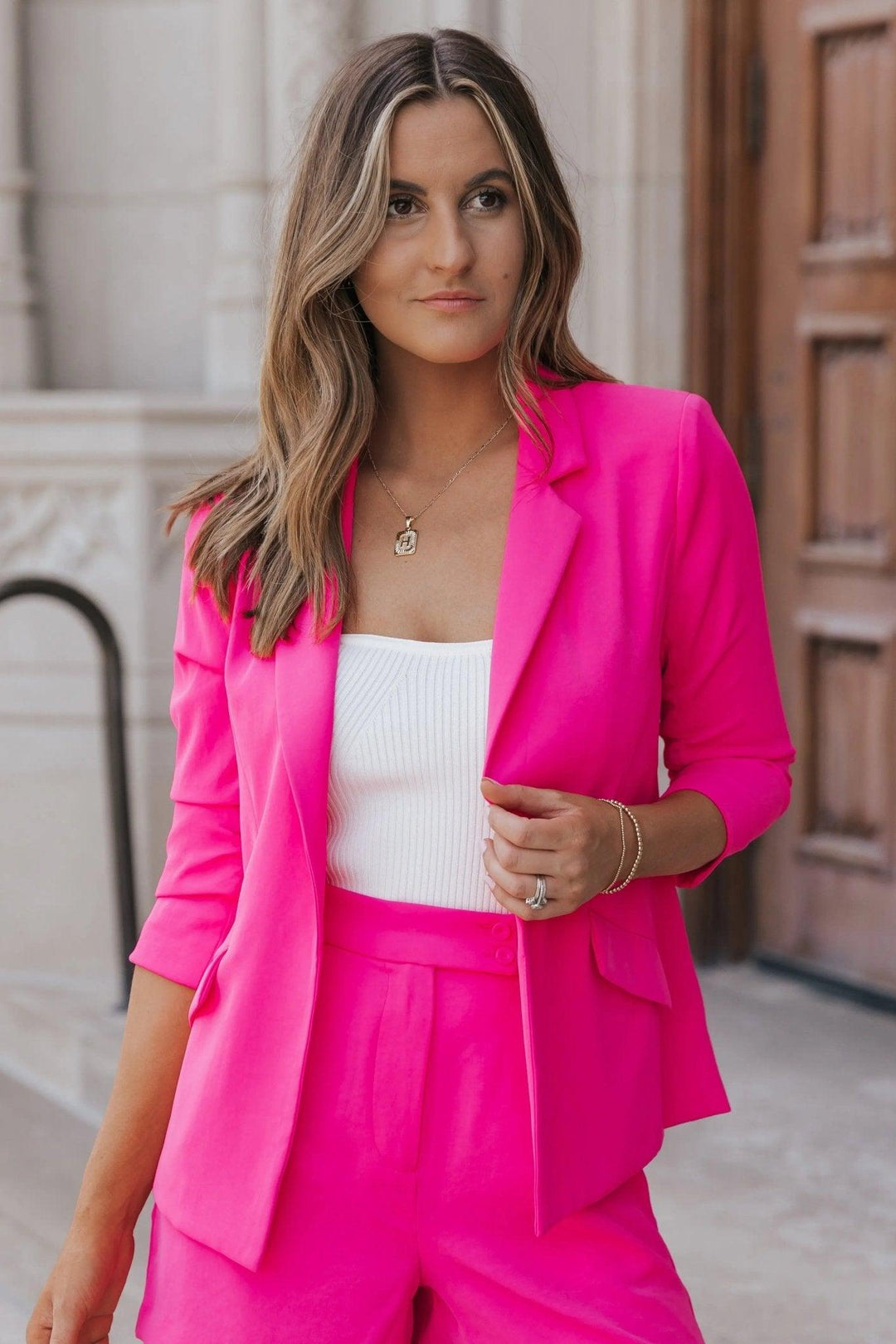 Pretty In Pink Blazer & Short Suit Set - JO+CO