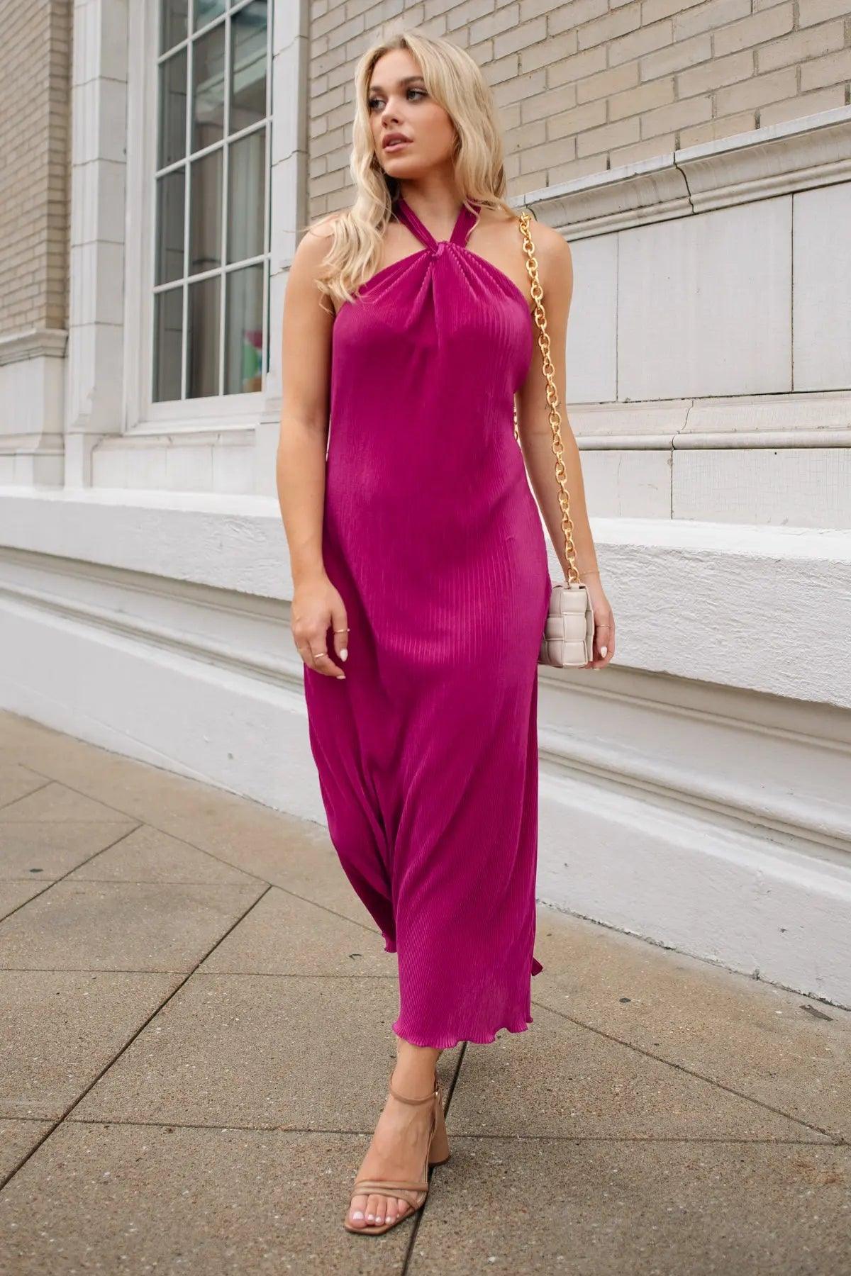 Sunset Secret Magenta Halter Midi Dress - JO+CO