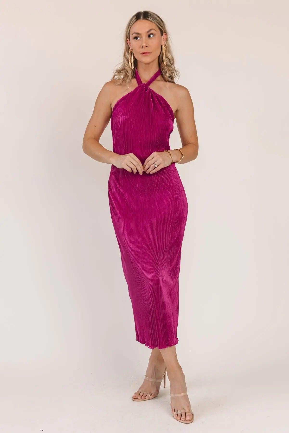 Sunset Secret Magenta Halter Midi Dress - JO+CO