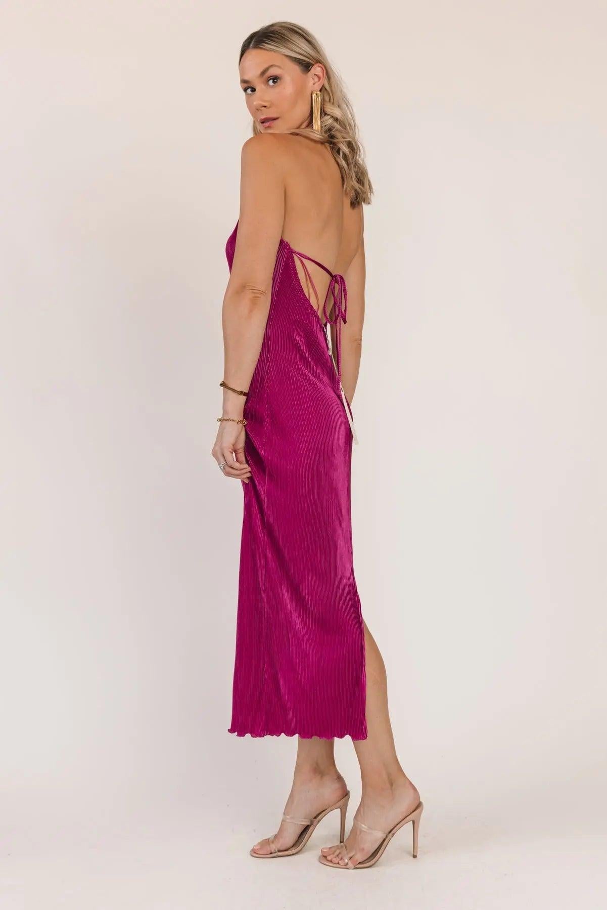 Sunset Secret Magenta Halter Midi Dress - JO+CO