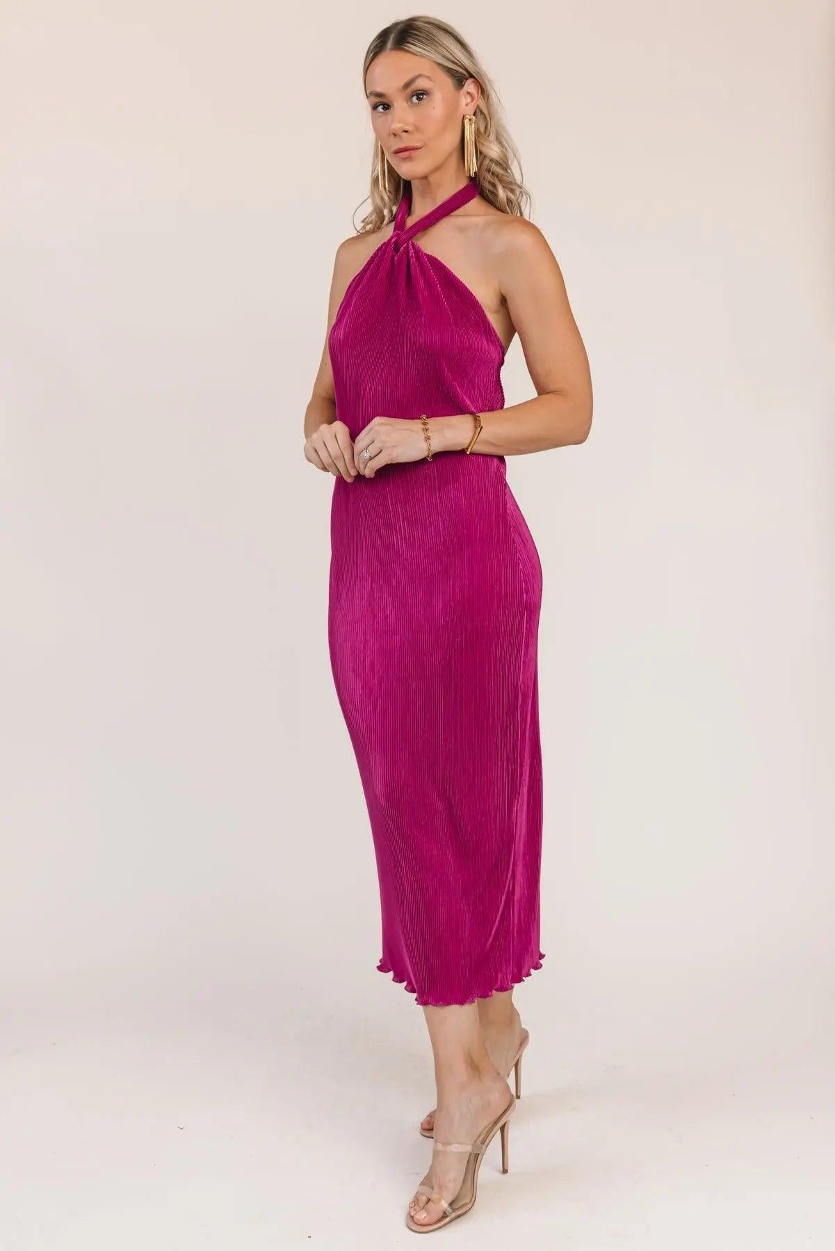 Sunset Secret Magenta Halter Midi Dress - JO+CO